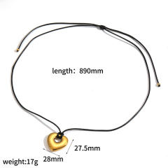 Personalized Retro Wax Rope Sweater Chain Stainless Steel Heart-Shaped O-Shaped Pendant long necklace