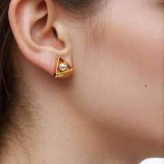 Geometric Stainless Steel Earrings Fashionable Diamond Pearl Titanium Steel Earrings