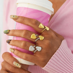Geometric Love Ring for Women Simple Square Ball Open Ring stainless steel rings