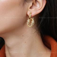 Full Diamond Zircon pig nose Stainless Steel Earrings Necklace Bracelet Jewelry Set