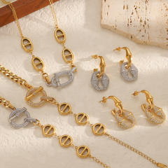 Full Diamond Zircon pig nose Stainless Steel Earrings Necklace Bracelet Jewelry Set
