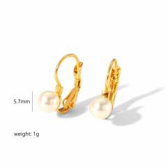 French retro style buckle size pearl earrings stainless steel earrings