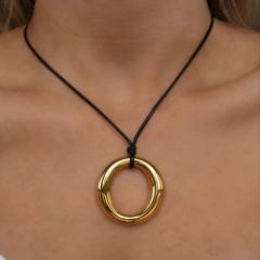 Personalized Retro Wax Rope Sweater Chain Stainless Steel Heart-Shaped O-Shaped Pendant long necklace