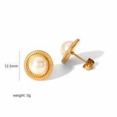 French retro style buckle size pearl earrings stainless steel earrings