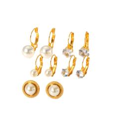 French retro style buckle size pearl earrings stainless steel earrings