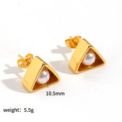 Geometric Stainless Steel Earrings Fashionable Diamond Pearl Titanium Steel Earrings