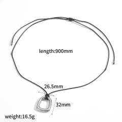 Personalized Retro Wax Rope Sweater Chain Stainless Steel Heart-Shaped O-Shaped Pendant long necklace