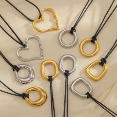 Personalized Retro Wax Rope Sweater Chain Stainless Steel Heart-Shaped O-Shaped Pendant long necklace