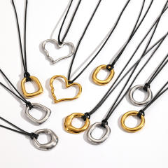 Personalized Retro Wax Rope Sweater Chain Stainless Steel Heart-Shaped O-Shaped Pendant long necklace