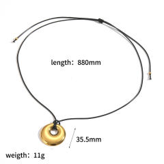 Personalized Retro Wax Rope Sweater Chain Stainless Steel Heart-Shaped O-Shaped Pendant long necklace