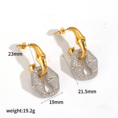 Full Diamond Zircon pig nose Stainless Steel Earrings Necklace Bracelet Jewelry Set