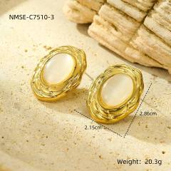 Concise opal stone inlaid flower heart stainless steel earrings rings set