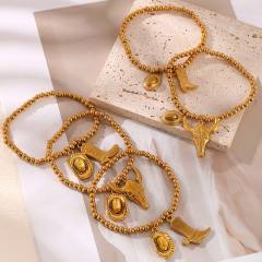 Hot-Selling Designer Hat Pistol Boots New Western Cowboy Series Beaded Bracelet stainless steel bracelet