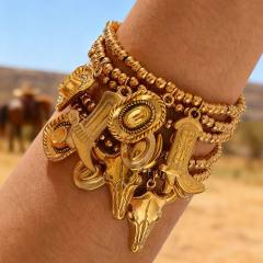 Hot-Selling Designer Hat Pistol Boots New Western Cowboy Series Beaded Bracelet stainless steel bracelet