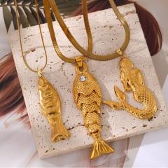 Unique animal-shaped fish and butterfly pendant stainless steel necklace