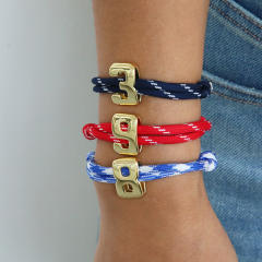Ins Hot Selling Paracord Colorful Rope High Polished Glossy Lucky Number 0-9 DIY Team Jersey Number Hand Rope Bracelet