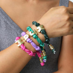 Dopamine Thick Multi-Colorful Rope Glossy Bubble 26 English Letters Women's Bracelet initial bracelet