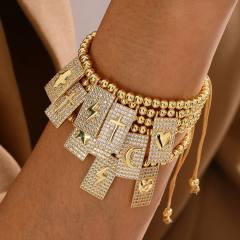 Copper-set zircon square cross heart-shaped bracelet for Valentine's Day