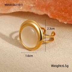 Concise opal stone inlaid flower heart stainless steel earrings rings set
