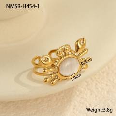 Concise opal stone inlaid flower heart stainless steel earrings rings set