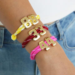 Ins Hot Selling Paracord Colorful Rope High Polished Glossy Lucky Number 0-9 DIY Team Jersey Number Hand Rope Bracelet