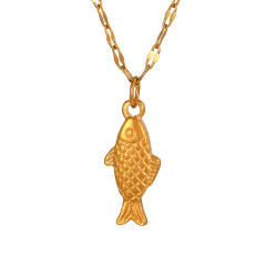 Unique animal-shaped fish and butterfly pendant stainless steel necklace