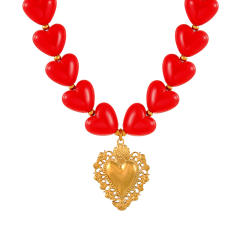 Red acrylic heart chain stainless steel heart pendant choker necklace