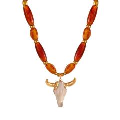 Winter Simple Bull Head Pendant Resin stainless Steel Beaded Necklace