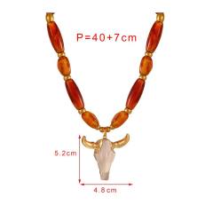 Winter Simple Bull Head Pendant Resin stainless Steel Beaded Necklace