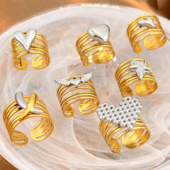18KG geometric design mix color star heart stainless steel rings