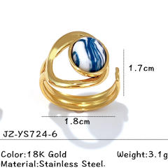 Blue white natural stone inlaid geometric stainless steel rings
