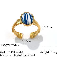 Blue white natural stone inlaid geometric stainless steel rings