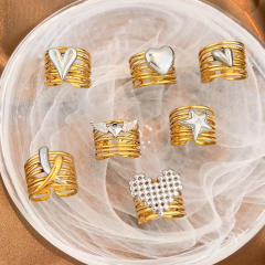 18KG geometric design mix color star heart stainless steel rings