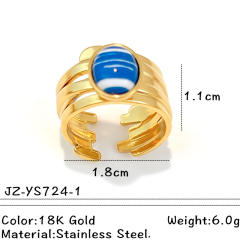 Blue white natural stone inlaid geometric stainless steel rings