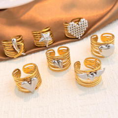 18KG geometric design mix color star heart stainless steel rings