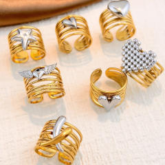 18KG geometric design mix color star heart stainless steel rings