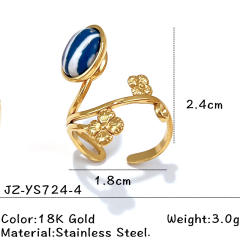 Blue white natural stone inlaid geometric stainless steel rings