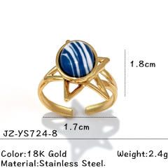 Blue white natural stone inlaid geometric stainless steel rings