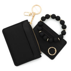 INS Pink Small Wallet Card Case Bank Card Set Silicone Bead Bracelet Leather Women's Wallet
