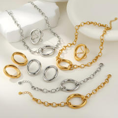 Personalized Geometric Hollow Stainless Steel Necklace Bracelet Earrings Jewelry Set