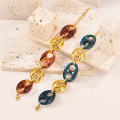 Personalize 18K Gold Bracelet Colorful Resin pig nose Necklace stainless steel necklace bracelet earrings set