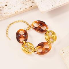 Personalize 18K Gold Bracelet Colorful Resin pig nose Necklace stainless steel necklace bracelet earrings set