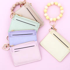 INS Pink Small Wallet Card Case Bank Card Set Silicone Bead Bracelet Leather Women's Wallet