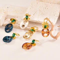 Personalize 18K Gold Bracelet Colorful Resin pig nose Necklace stainless steel necklace bracelet earrings set