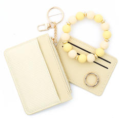 INS Pink Small Wallet Card Case Bank Card Set Silicone Bead Bracelet Leather Women's Wallet