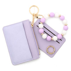 INS Pink Small Wallet Card Case Bank Card Set Silicone Bead Bracelet Leather Women's Wallet