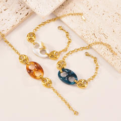 Personalize 18K Gold Bracelet Colorful Resin pig nose Necklace stainless steel necklace bracelet earrings set