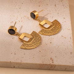 Vintage geometric circle fan shape stainless steel earrings dangle earrings