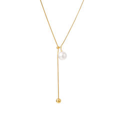 Stainless Steel necklace Small Round Bead Pearl Tassel long necklace sweater chain