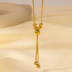 Stainless Steel necklace Small Round Bead Pearl Tassel long necklace sweater chain